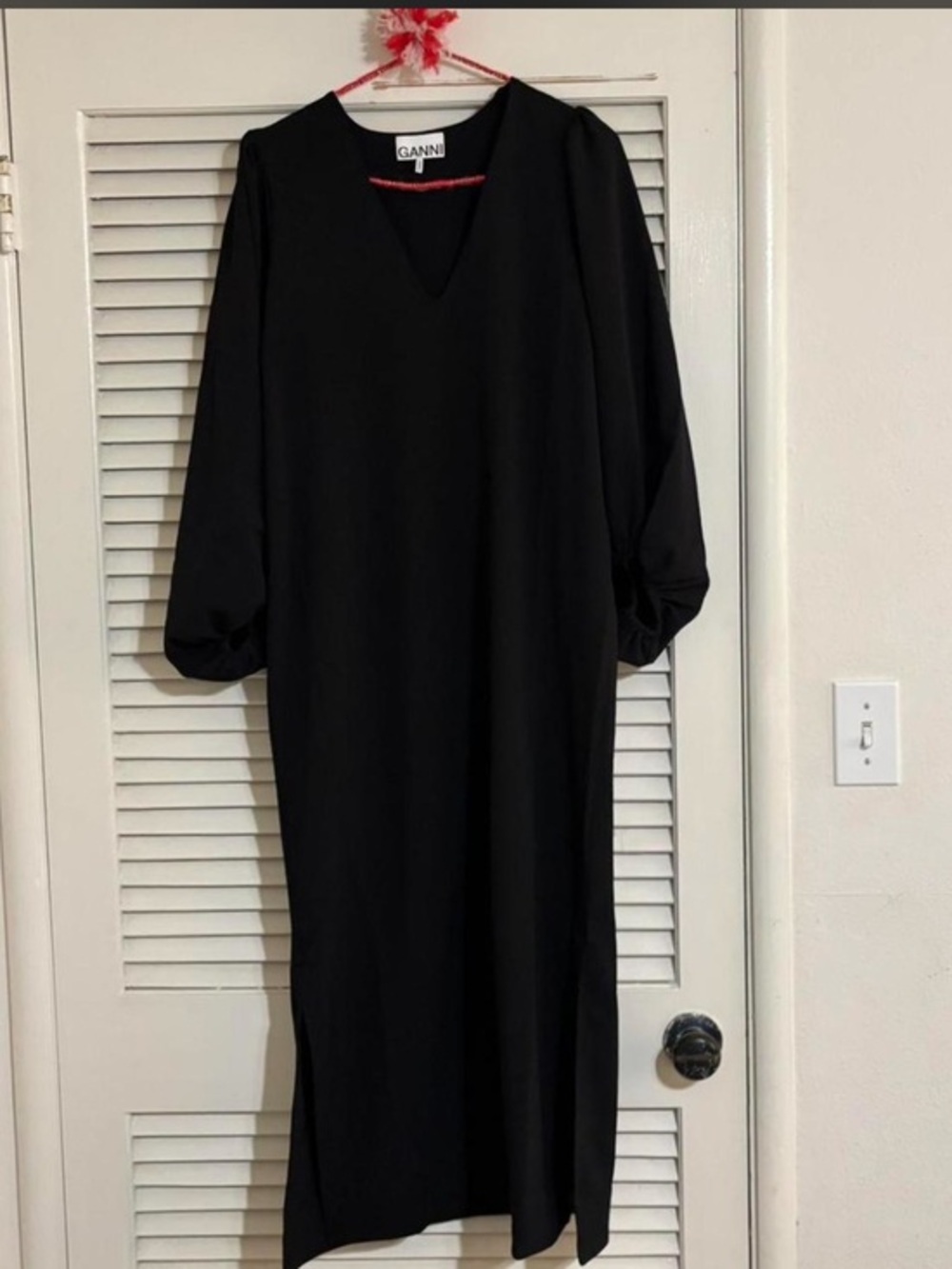 Ganni Black V-Neck Midi Dress
